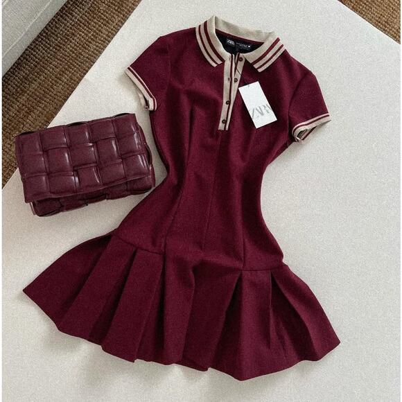 ZARA Blogger Fave Collared Wine Red Mini Dress NWT - Picture 16 of 16